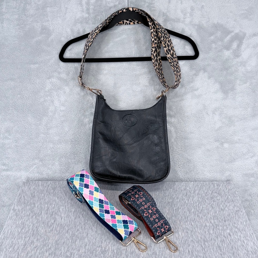 Ah-dorned Vegan Leather Crossbody Bag Women Small Black Interchangeable Straps
